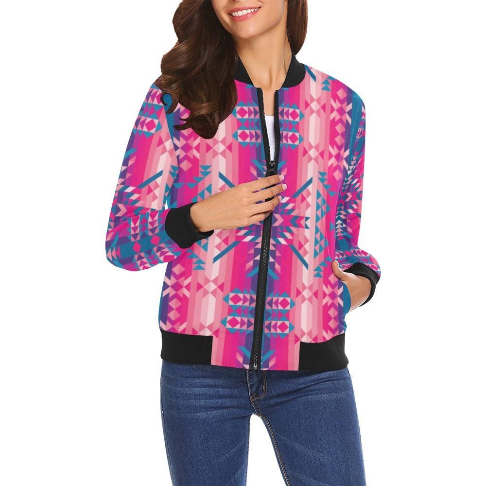 Desert Geo Blue All Over Print Bomber Jacket for Women (Model H19) All Over Print Bomber Jacket for Women (H19) e-joyer 