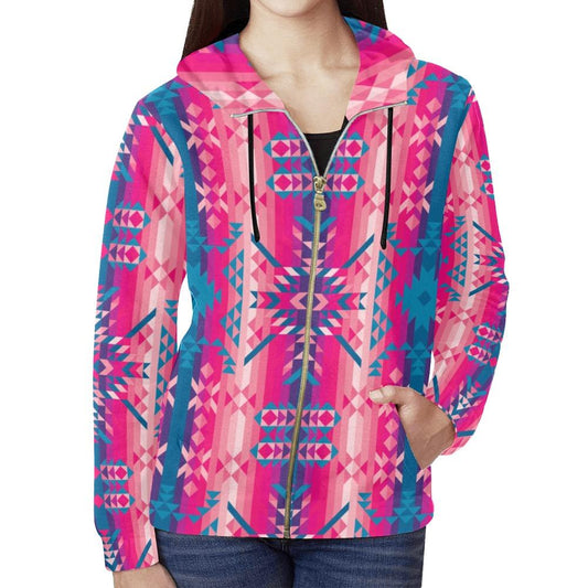 Desert Geo Blue All Over Print Full Zip Hoodie for Women (Model H14) All Over Print Full Zip Hoodie for Women (H14) e-joyer 