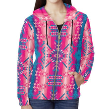 Load image into Gallery viewer, Desert Geo Blue All Over Print Full Zip Hoodie for Women (Model H14) All Over Print Full Zip Hoodie for Women (H14) e-joyer 
