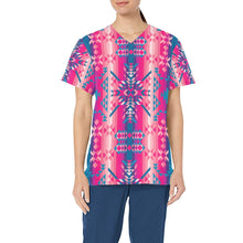 Load image into Gallery viewer, Desert Geo Blue All Over Print Scrub Top Scrub Top e-joyer 
