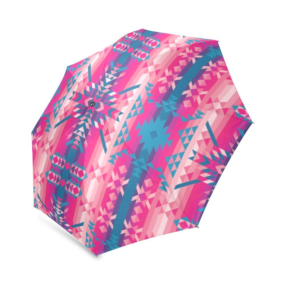 Desert Geo Blue Foldable Umbrella (Model U01) Foldable Umbrella e-joyer 