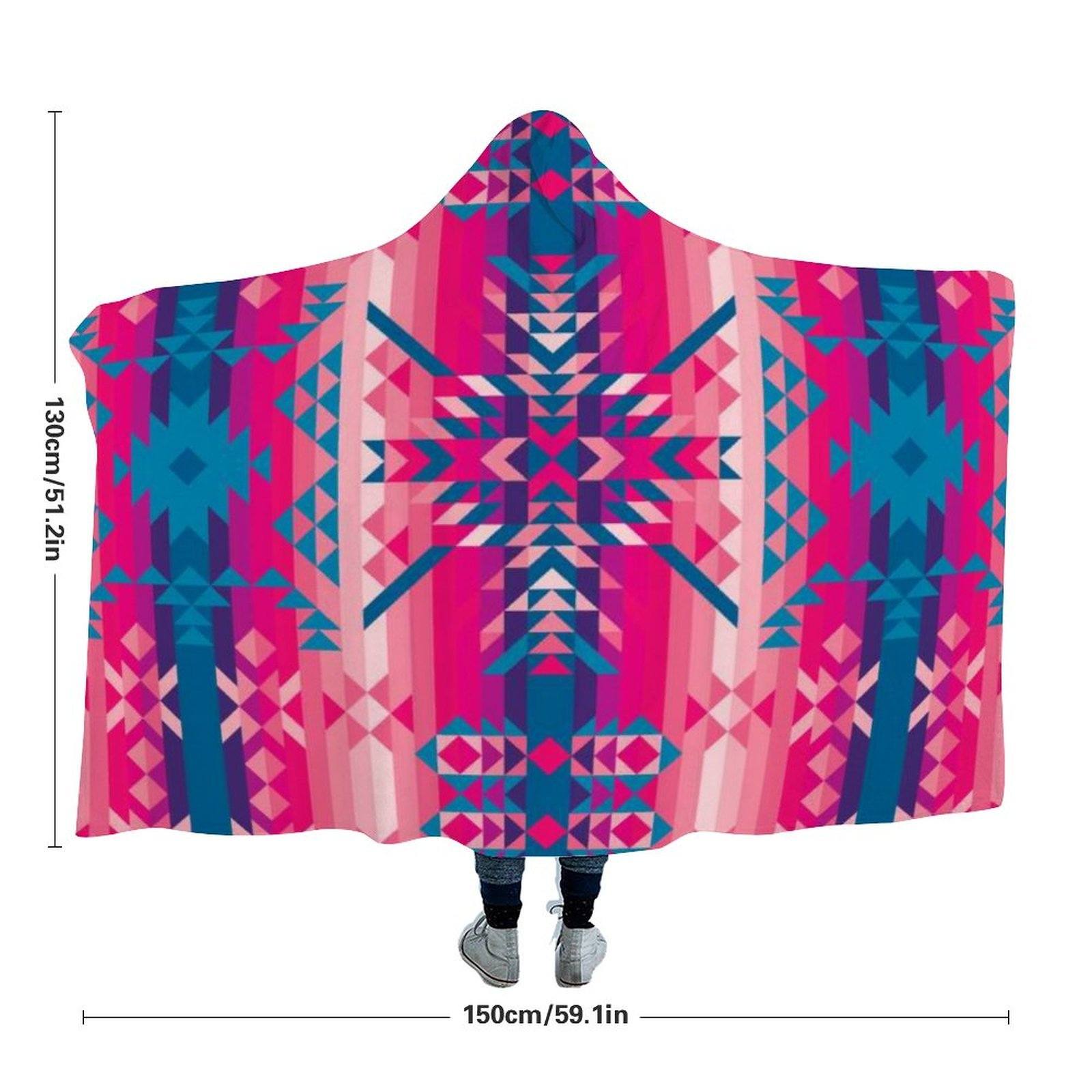 Desert Geo Blue Hooded Blanket blanket 49 Dzine 