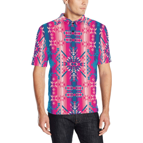 Desert Geo Blue Men's All Over Print Polo Shirt (Model T55) Men's Polo Shirt (Model T55) e-joyer 