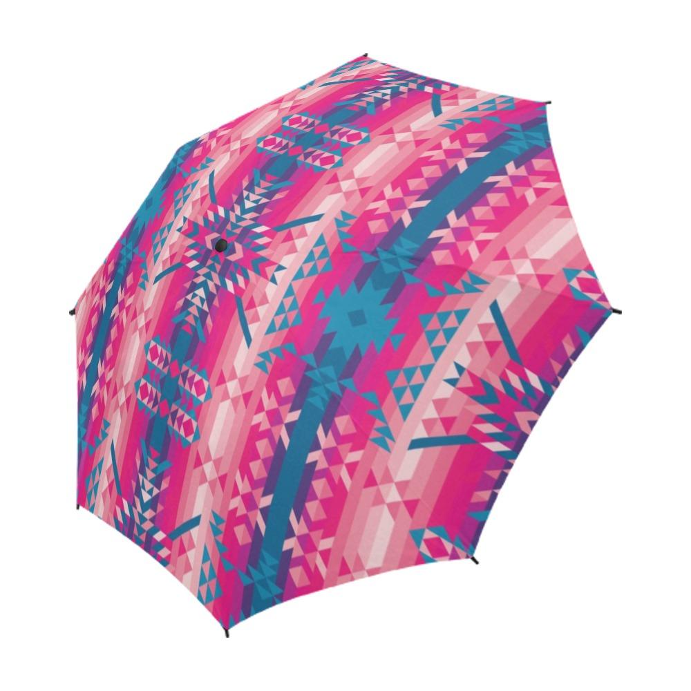 Desert Geo Blue Semi-Automatic Foldable Umbrella (Model U05) Semi-Automatic Foldable Umbrella e-joyer 