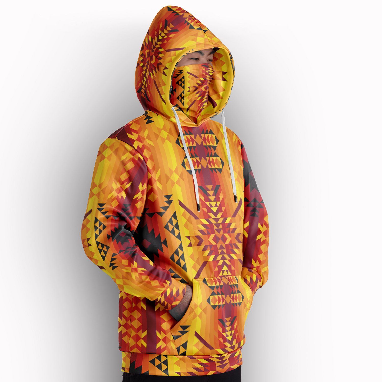 Desert Geo Yellow Hoodie with Face Cover 49 Dzine 