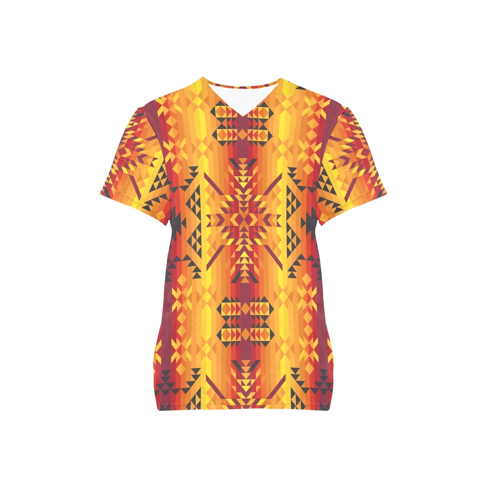 Desert Geo Yellow Red All Over Print Scrub Top Scrub Top e-joyer 