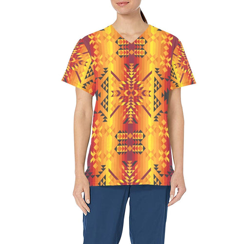 Desert Geo Yellow Red All Over Print Scrub Top Scrub Top e-joyer 