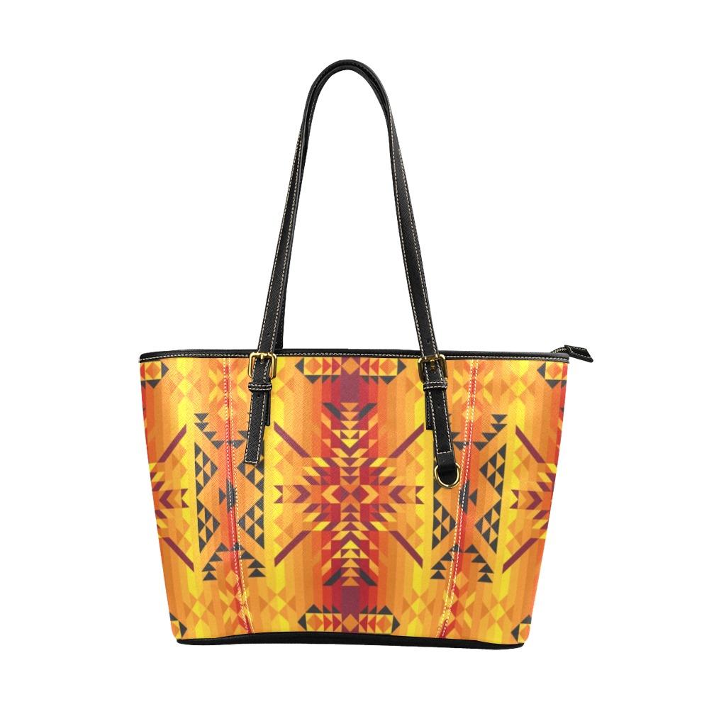 Desert Geo Yellow Red Leather Tote Bag/Large (Model 1640) Leather Tote Bag (1640) e-joyer 