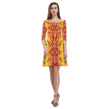 Load image into Gallery viewer, Desert Geo Yellow Red Tethys Half-Sleeve Skater Dress(Model D20) Tethys Half-Sleeve Skater Dress (D20) e-joyer 
