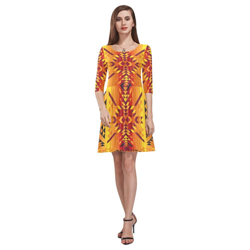 Desert Geo Yellow Red Tethys Half-Sleeve Skater Dress(Model D20) Tethys Half-Sleeve Skater Dress (D20) e-joyer 