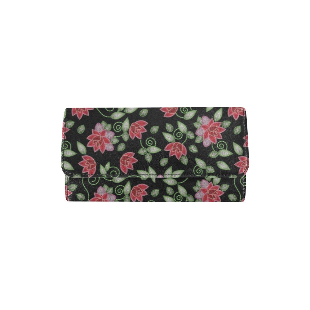 Red Beaded Rose Women's Trifold Wallet