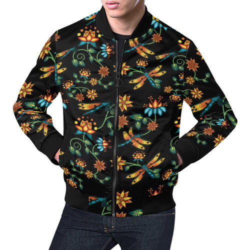 Dragon Lily Noir All Over Print Bomber Jacket for Men (Model H19) Jacket e-joyer 