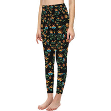 Load image into Gallery viewer, Dragon Lily Noir All Over Print High-Waisted Leggings (Model L36) High-Waisted Leggings (L36) e-joyer 
