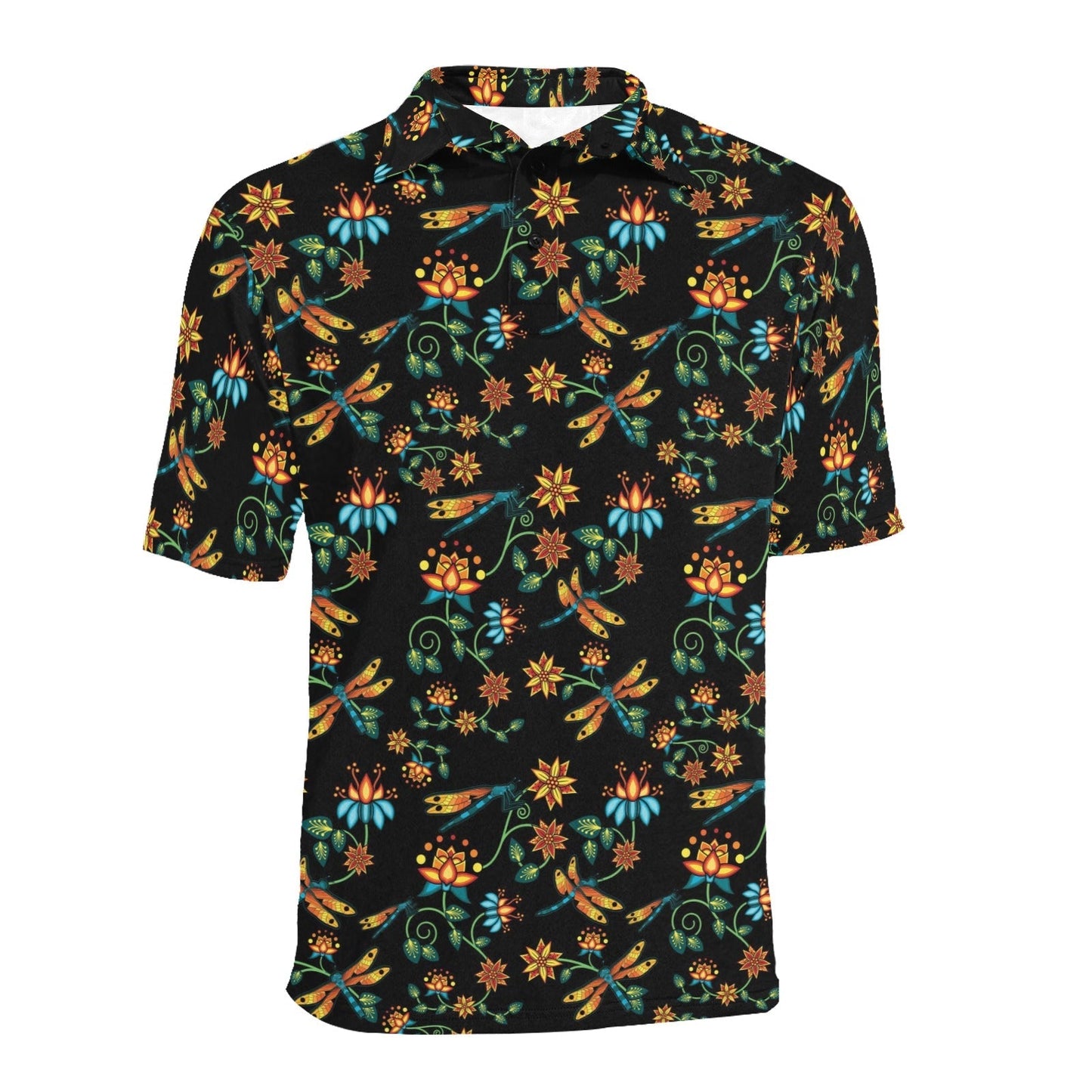 Dragon Lily Noir Men's All Over Print Polo Shirt (Model T55) Men's Polo Shirt (Model T55) e-joyer 