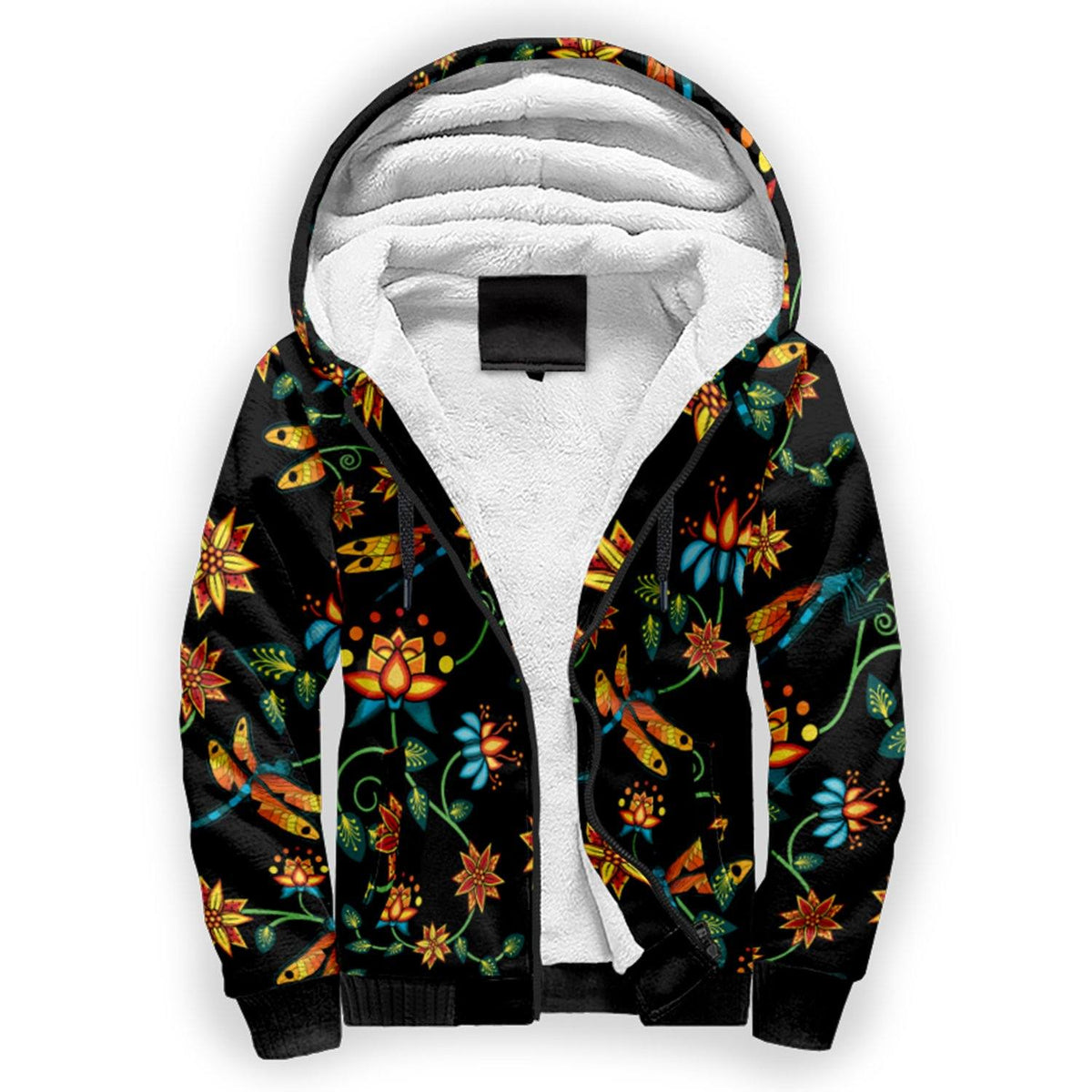 Dragon Lily Noir Sherpa Hoodie by 49 Dzine