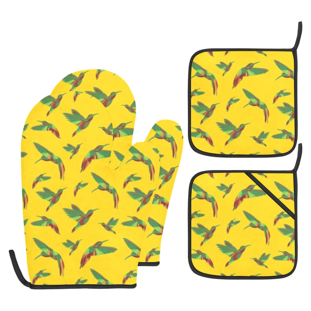 Red Swift Yellow Oven Mitt & Pot Holder