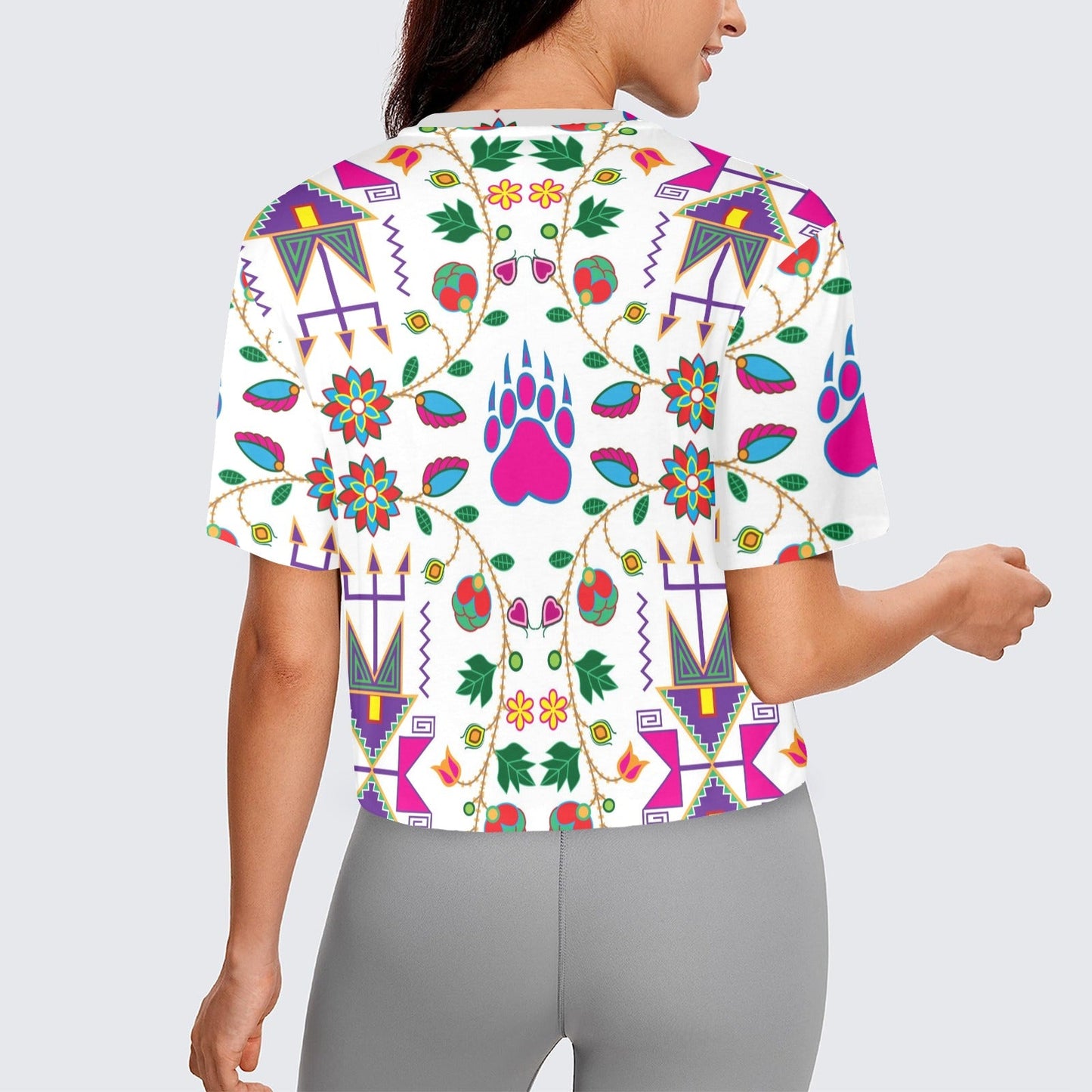 Geometric Floral Fall White Crop Top