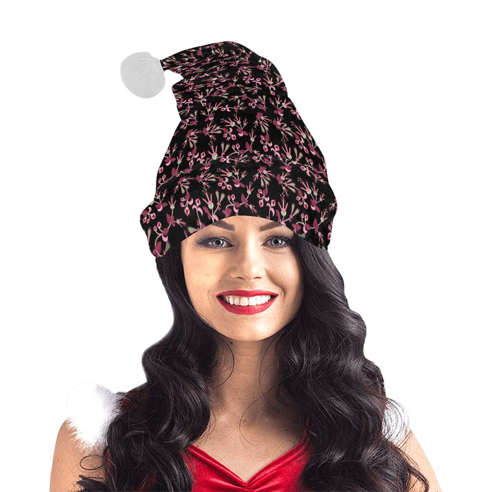 Floral Green Black Santa Hat