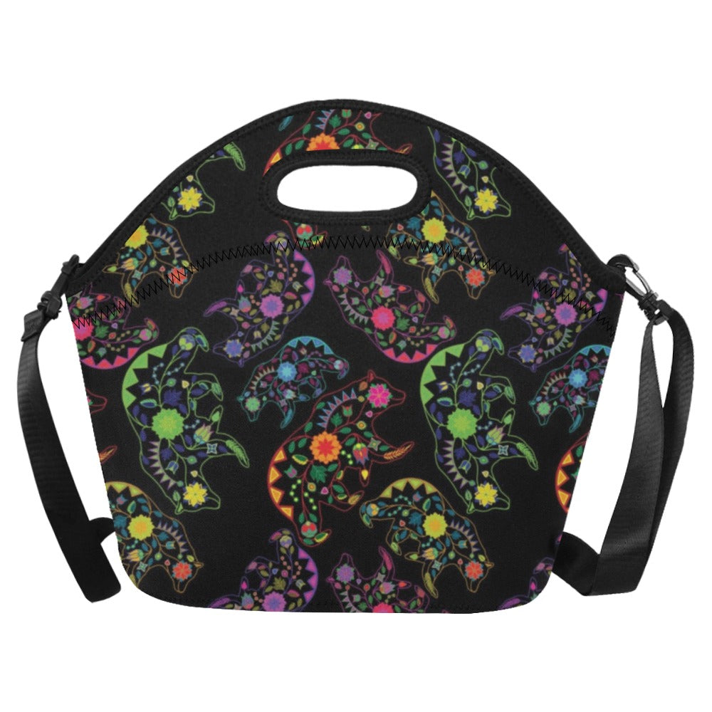 Neon Floral Bears Neoprene Lunch Bag/Large