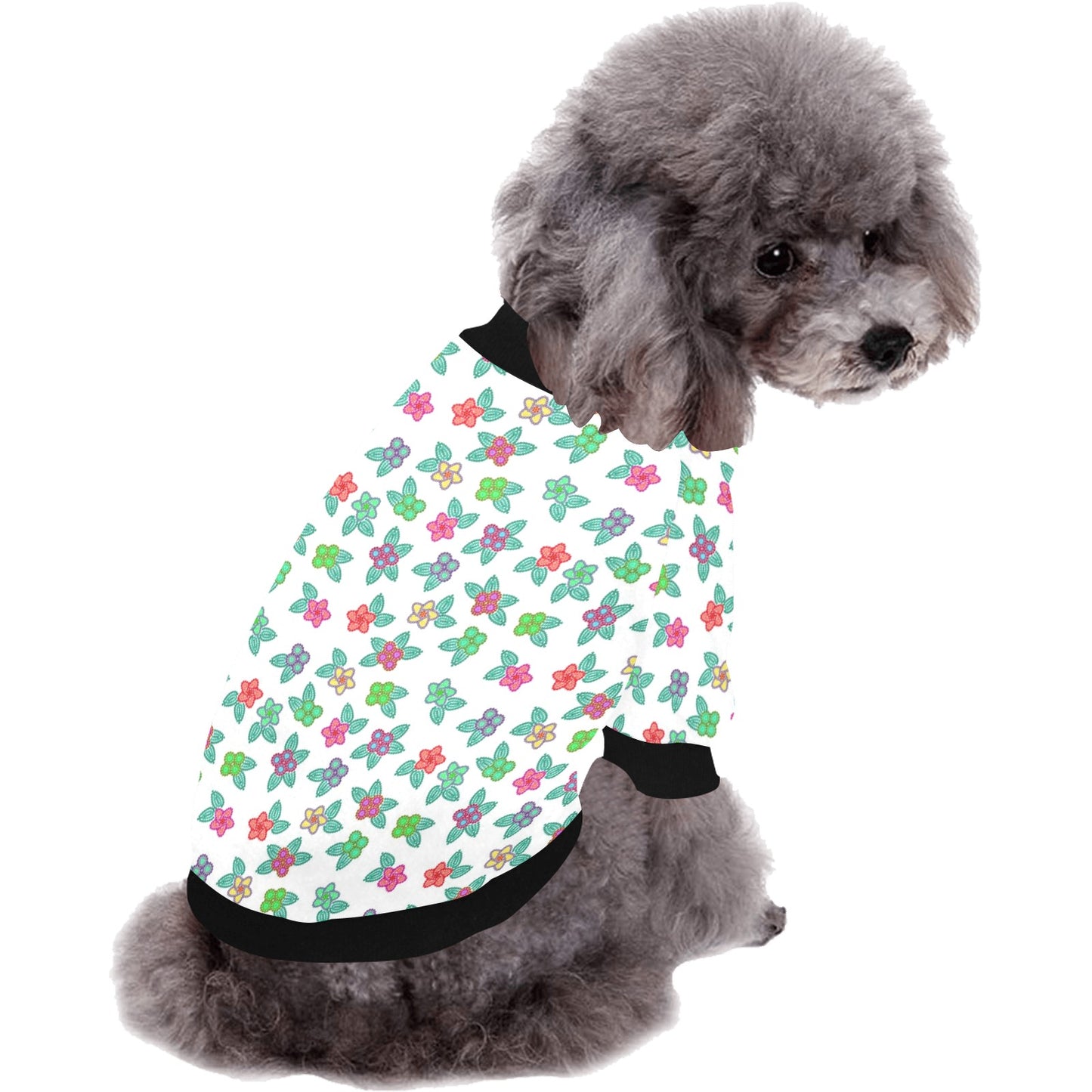 Berry Flowers White Pet Dog Round Neck Shirt