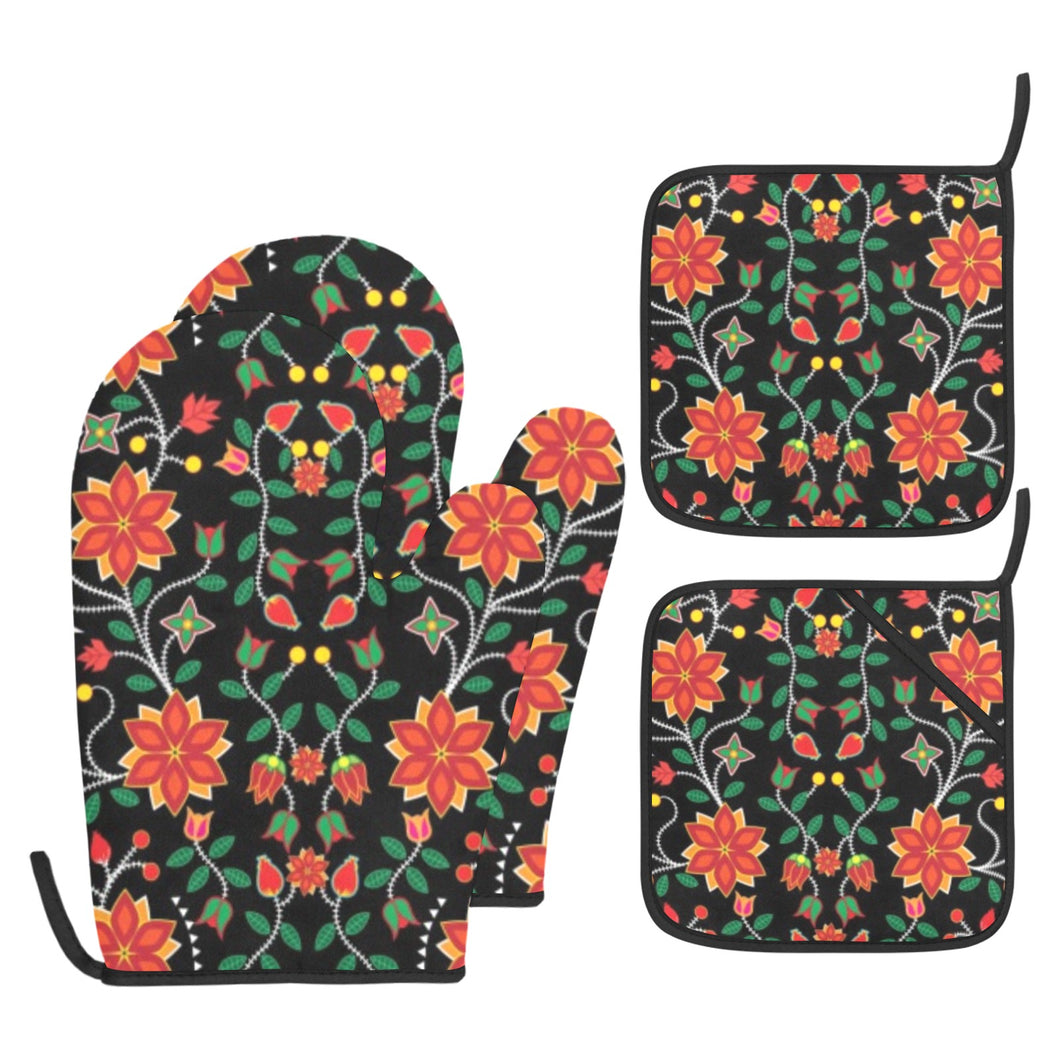 Floral Beadwork Six Bands Oven Mitt & Pot Holder