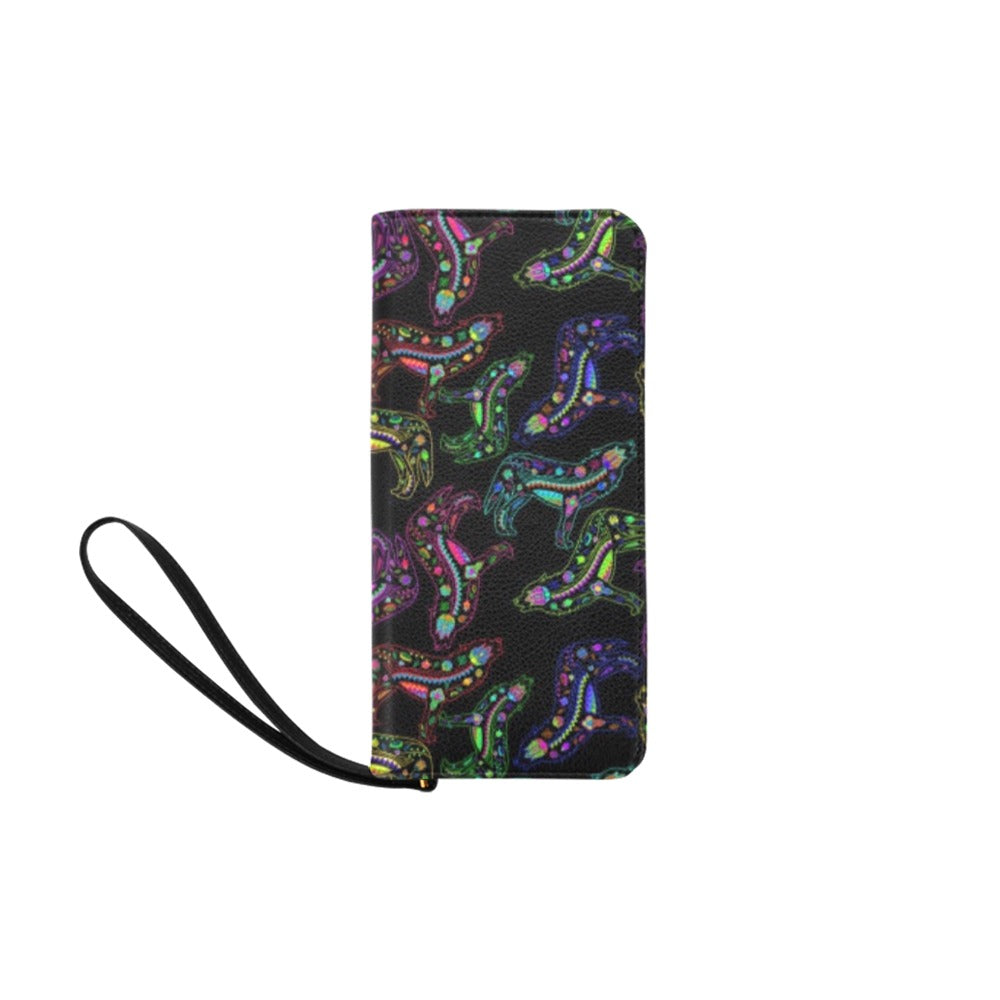 Neon Floral Wolves Women's Clutch Purse