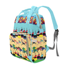 Load image into Gallery viewer, Horses and Buffalo Ledger Torquoise Multi-Function Diaper Backpack/Diaper Bag
