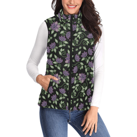 Purple Beaded Rose Women's Padded Vest Jacket