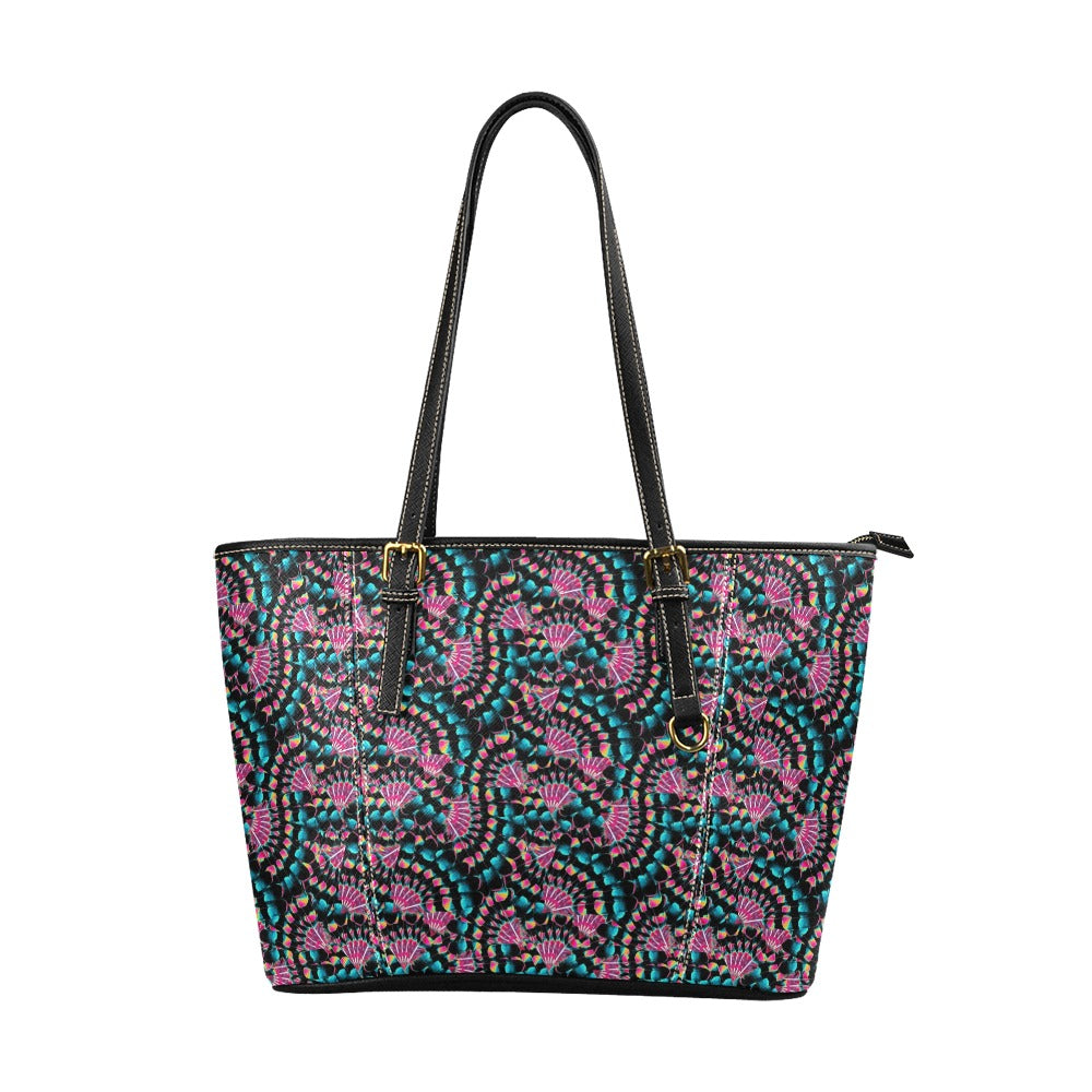 Hawk Feathers Heat Map Leather Tote Bag