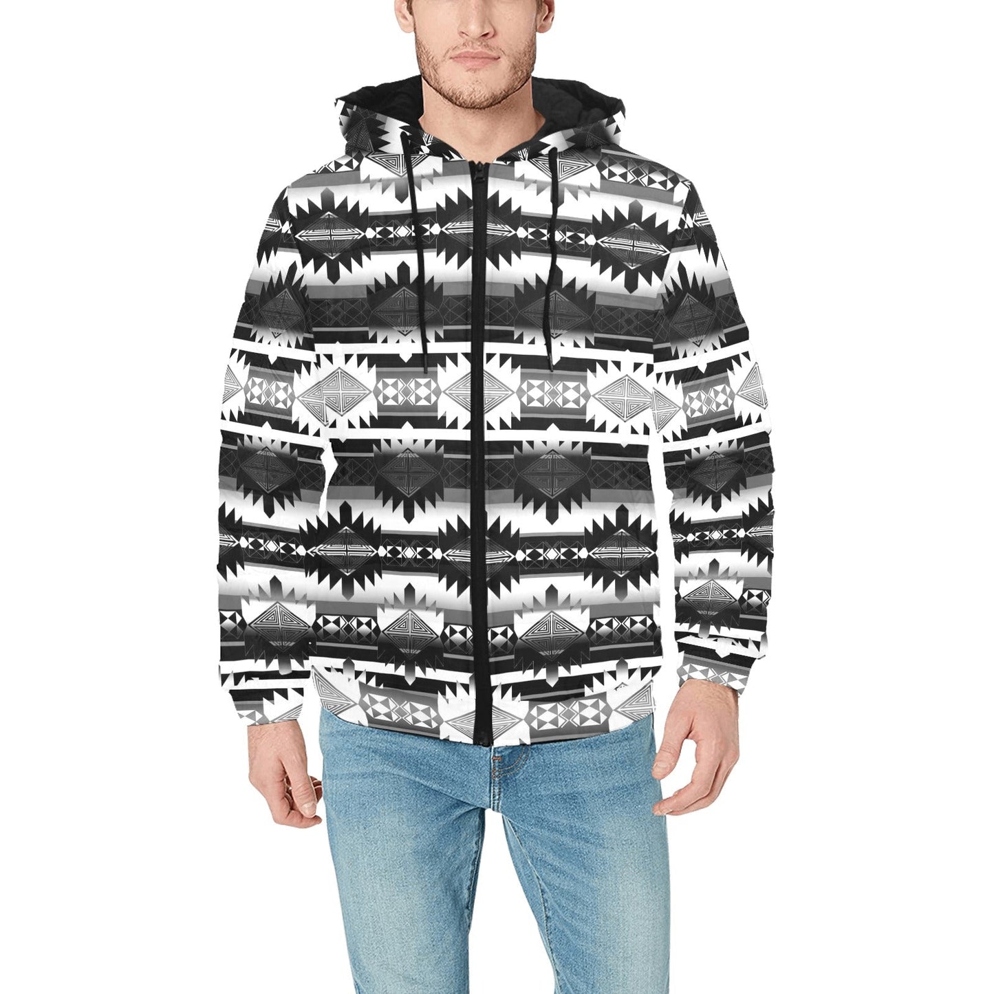 Okotoks Black and White Men's Padded Hooded Jacket