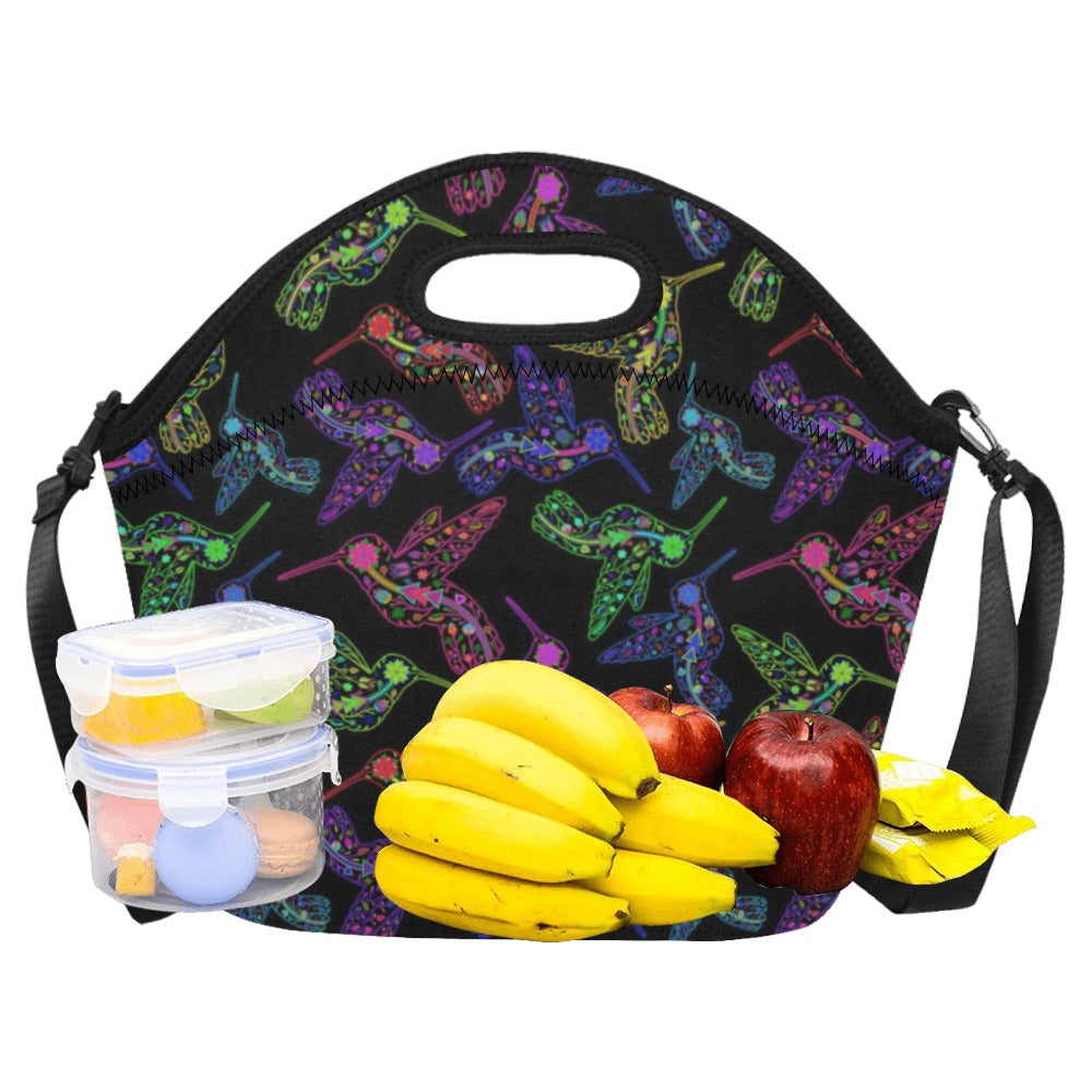 Neon Floral Hummingbirds Neoprene Lunch Bag/Large