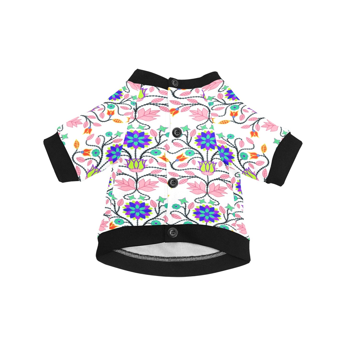 Floral Beadwork Four Clans White Pet Dog Round Neck Shirt