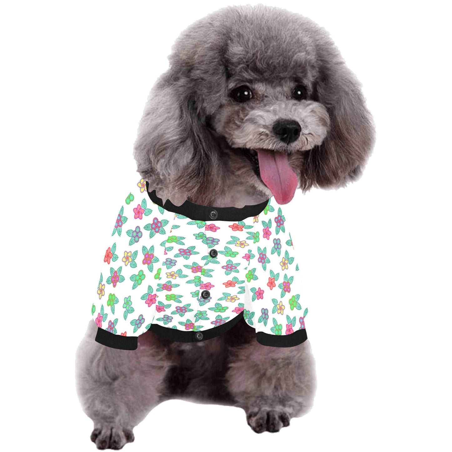 Berry Flowers White Pet Dog Round Neck Shirt