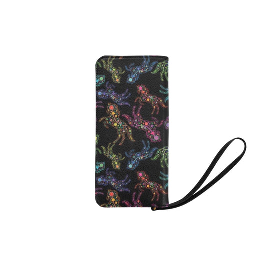 Neon Floral Horses Women's Clutch Purse