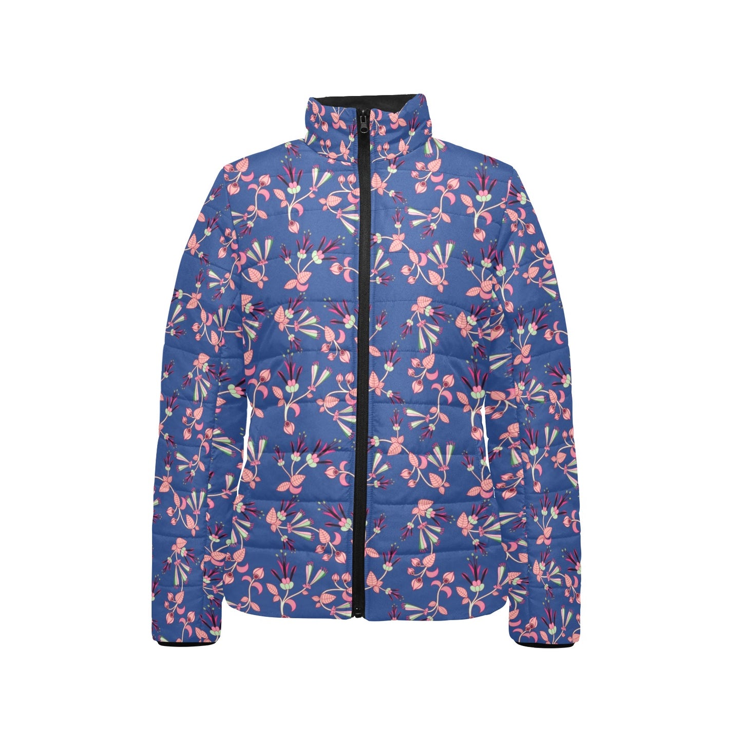 Swift Floral Peach Blue Women's Stand Collar Padded Jacket