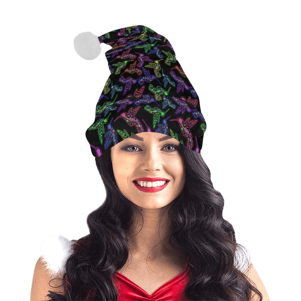 Neon Floral Hummingbirds Santa Hat