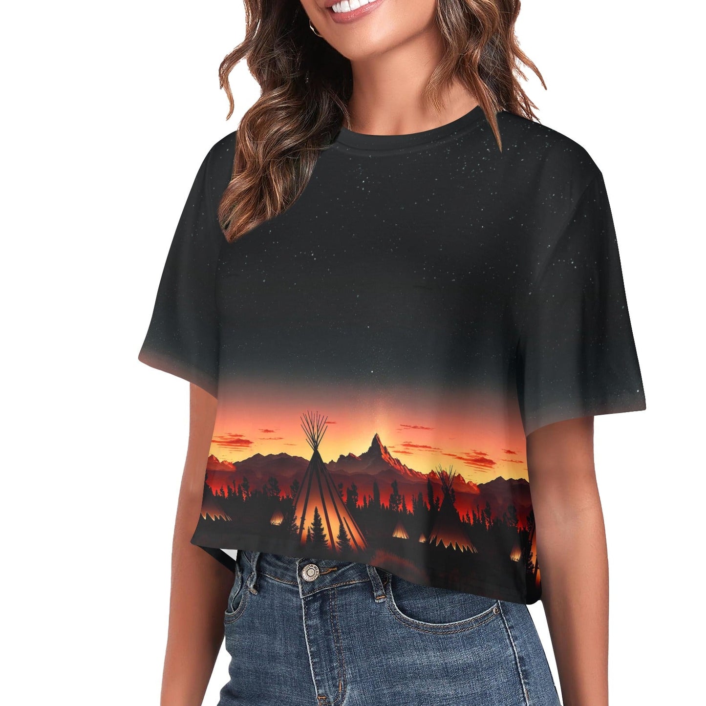 Sunset Tipis 1 Crop Top