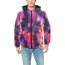 Load image into Gallery viewer, Animal Ancestors 9 Cosmic Swirl Purple and Red Men&#39;s Padded Hooded Jacket
