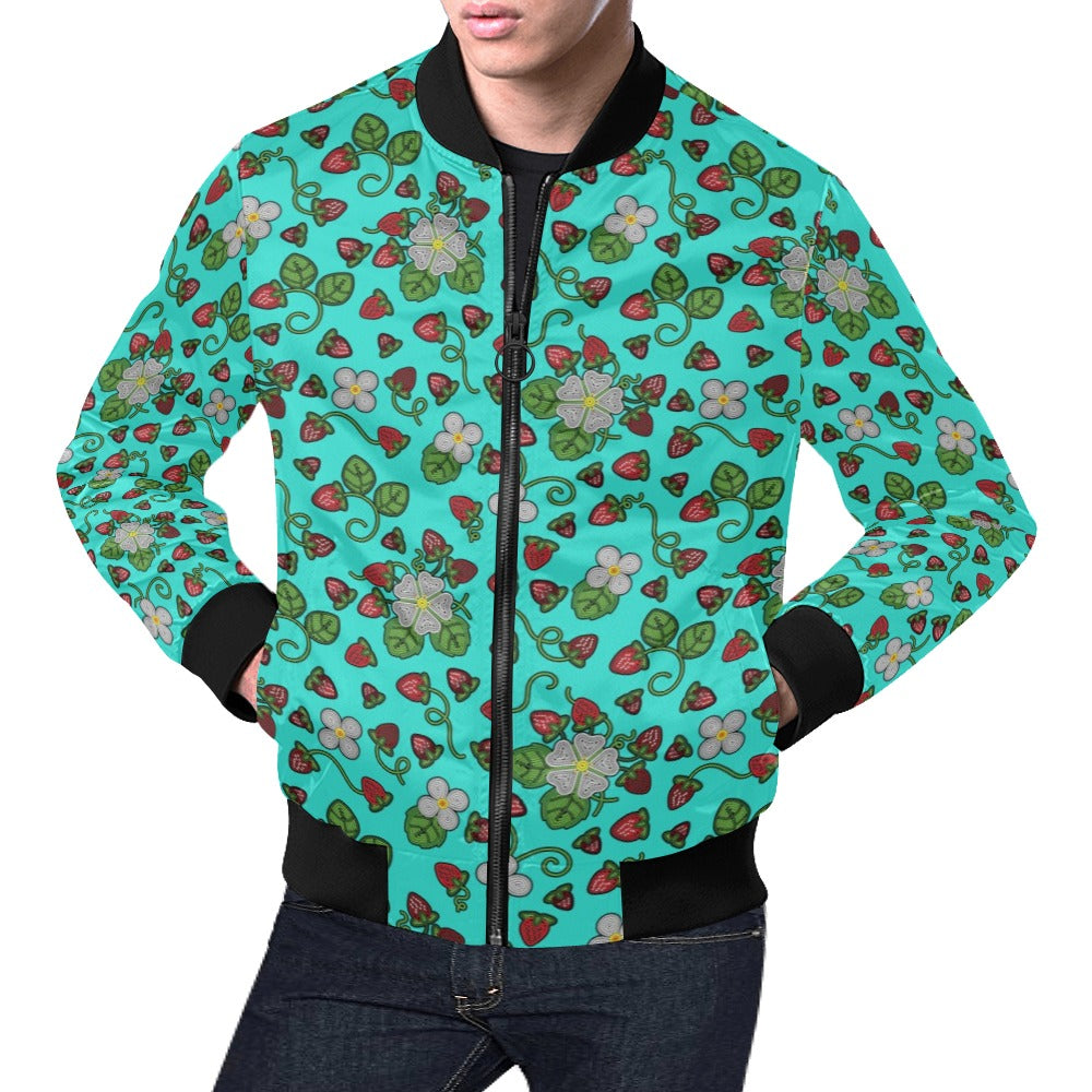 Strawberry Dreams Turquoise Bomber Jacket for Men