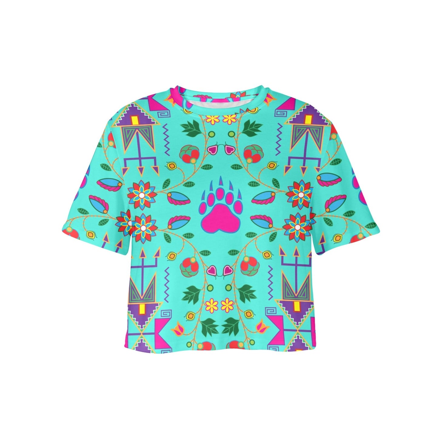 Geometric Floral Fall Black Crop Top