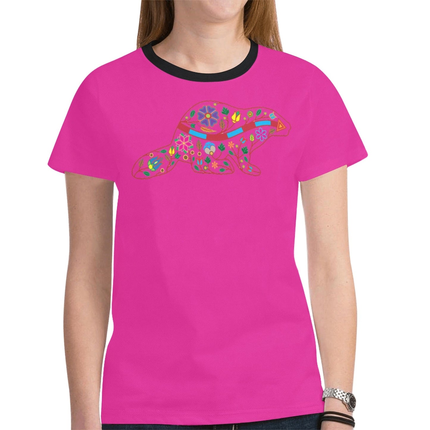 Floral Beaver Spirit Guide Pink Tee