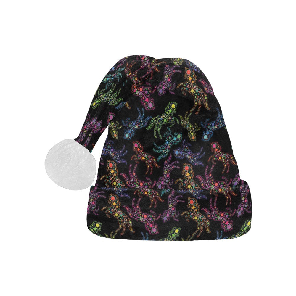 Neon Floral Horses Santa Hat