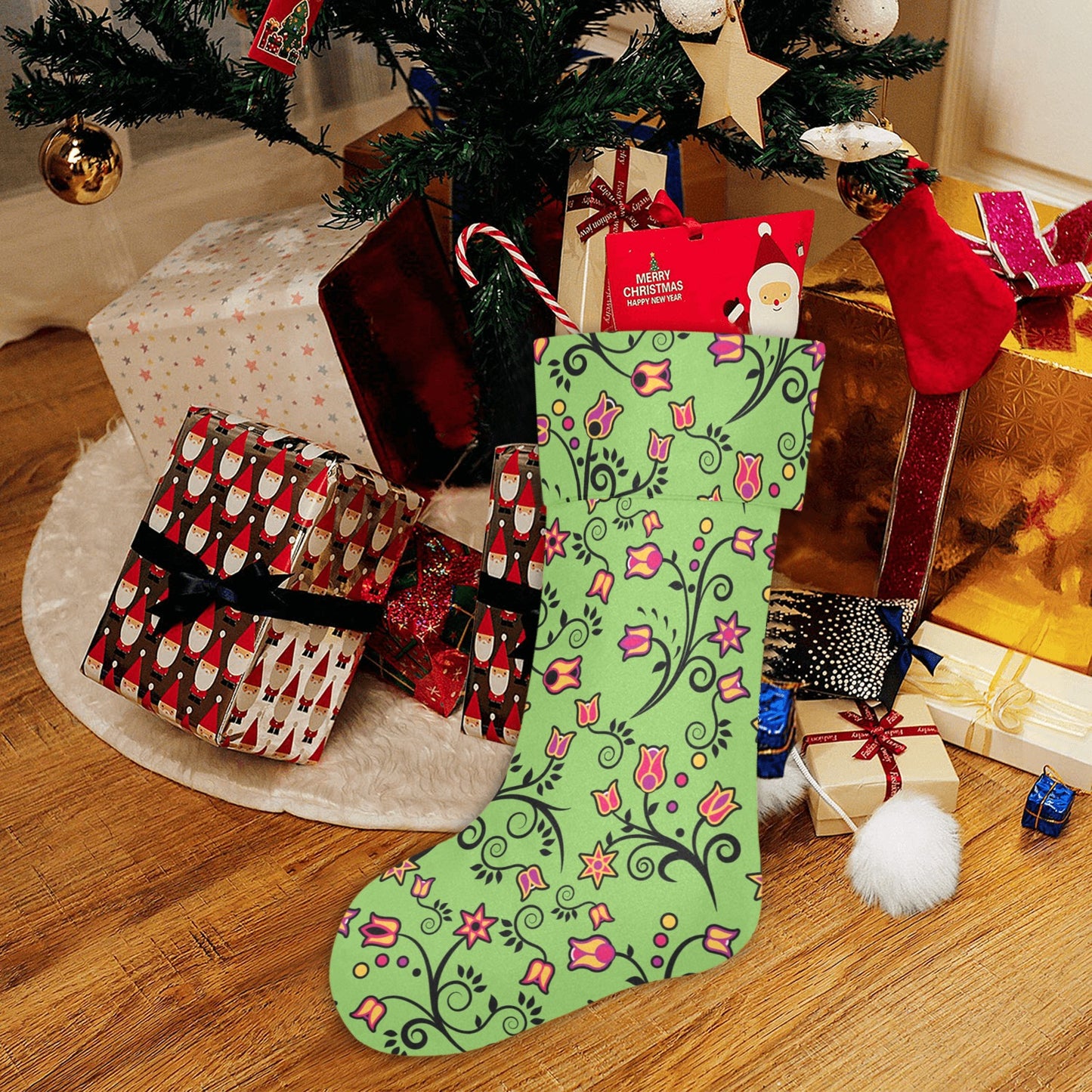 LightGreen Yellow Star Christmas Stocking