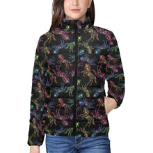 Load image into Gallery viewer, Neon Floral Horses Women&#39;s Stand Collar Padded Jacket
