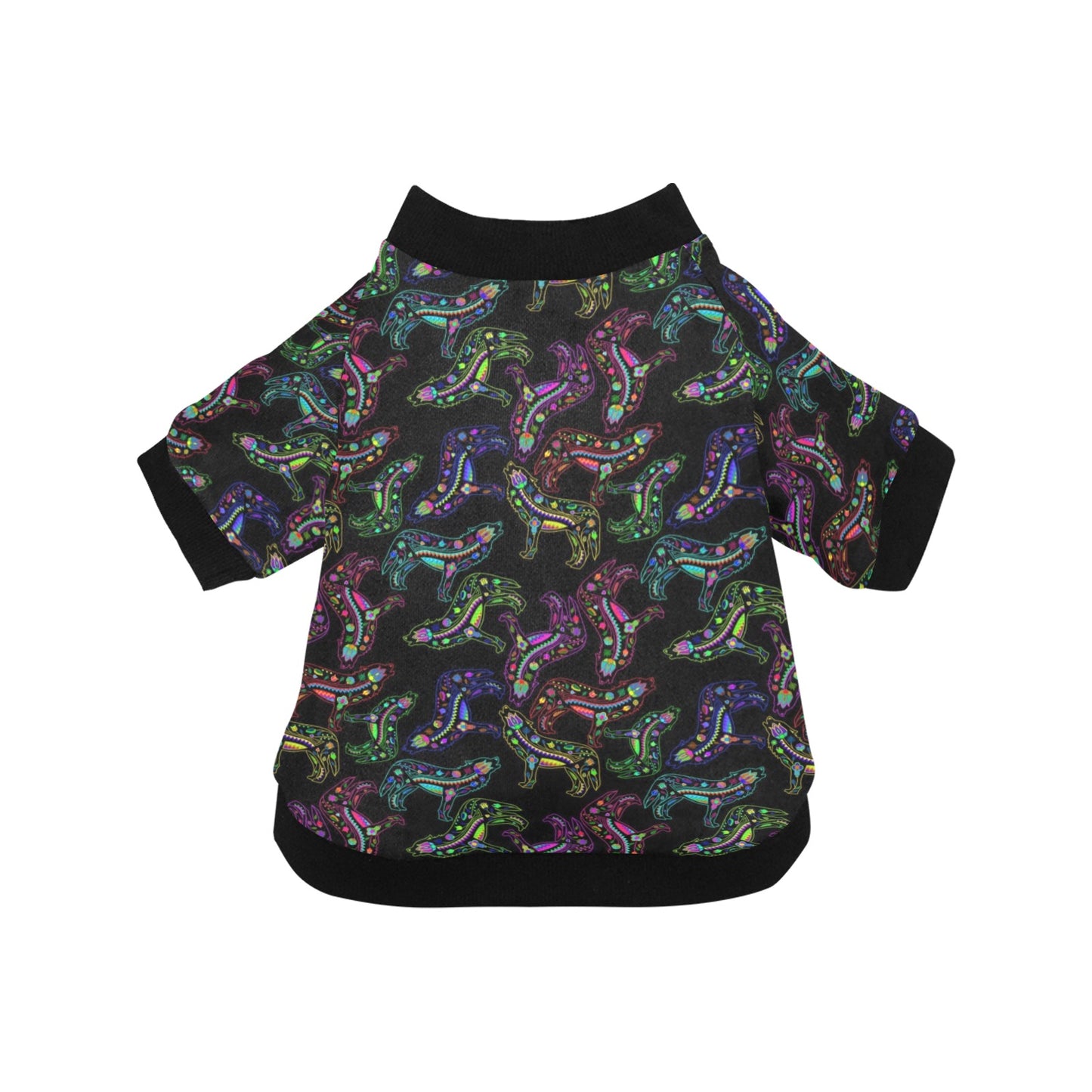 Neon Floral Wolves Pet Dog Round Neck Shirt