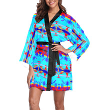 Load image into Gallery viewer, Between the Mountains Blue Long Sleeve Kimono Robe
