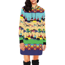 Load image into Gallery viewer, Horses and Buffalo Ledger Blue Hoodie Dress
