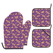 Load image into Gallery viewer, Gathering Yellow Purple Oven Mitt &amp; Pot Holder
