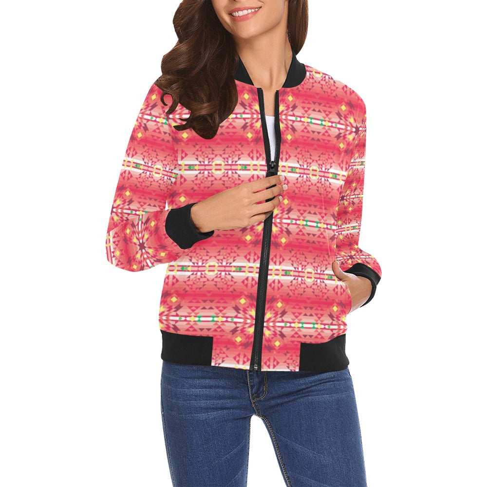 Red Pink Star Bomber Jacket for Women