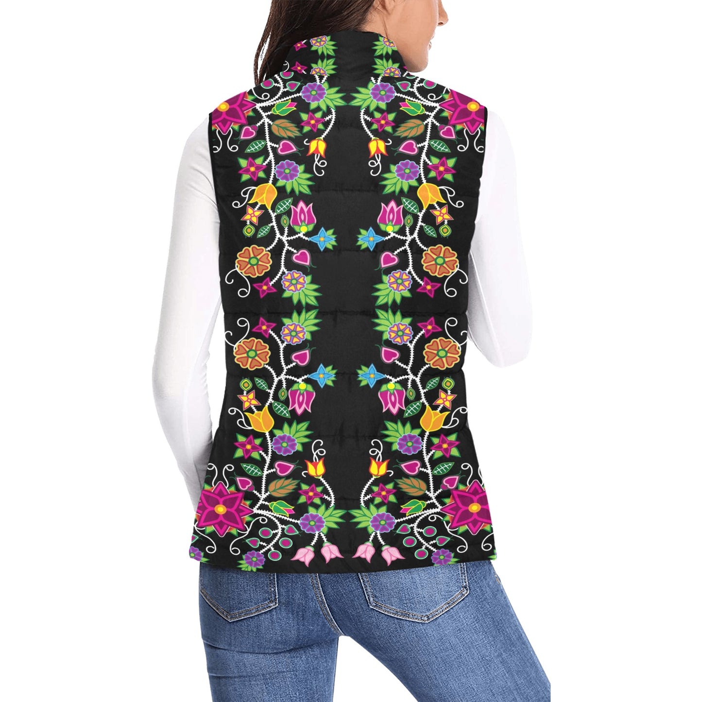 Floral Beadwork Women's Padded Vest Jacket